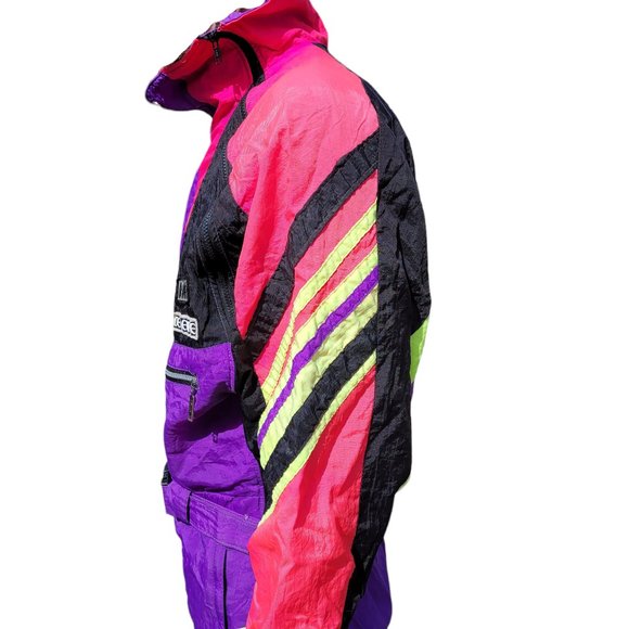 SOLD 1990 Vintage Roffe Demetre Men’s Large One Piece Ski Suit Neon & Black - Picture 6 of 11